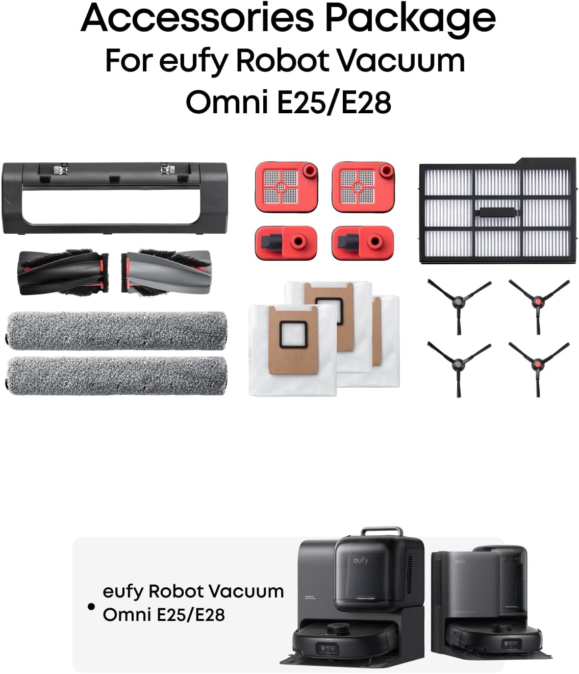 eufy Accessories Package, Side Brush, Filter, Rolling Brush for Robovac, Dustbag, Roller Mop, Dirty Water Reservoir Filter