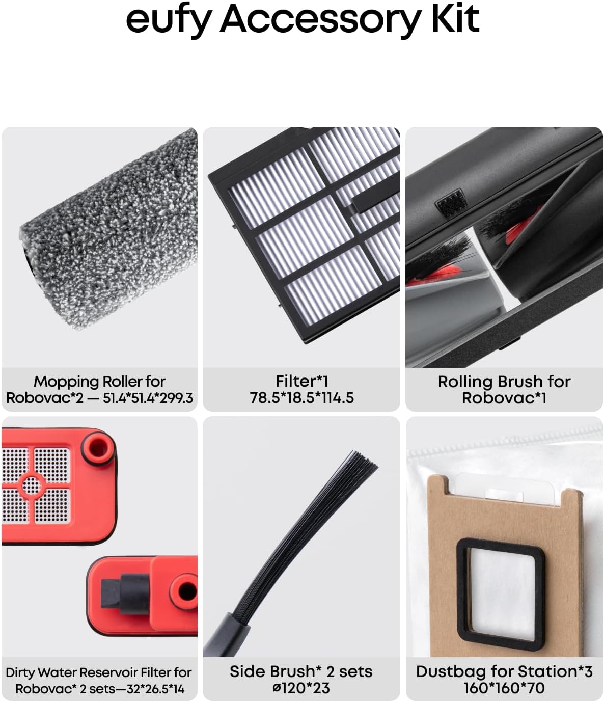 eufy Accessories Package, Side Brush, Filter, Rolling Brush for Robovac, Dustbag, Roller Mop, Dirty Water Reservoir Filter